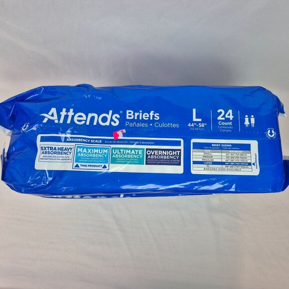 Attends Incontinence Briefs Men's/Women's Size Large 24ct Maximum Absorbency NEW - Picture 3 of 6